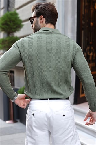 Haki Regular Fit Polo Yaka Triko Erkek Kazak E7509