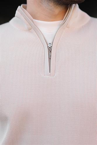 Taş Rengi Yarım Fermuarlı Dik Yaka Erkek Triko Kazak 7442