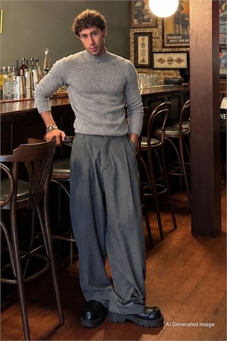 Madmext Grey Turtleneck Jumper 4369 