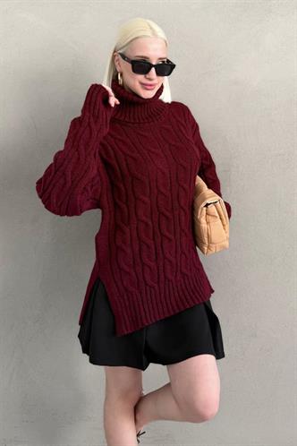 Bordo Boğazlı Triko Kazak MG2376