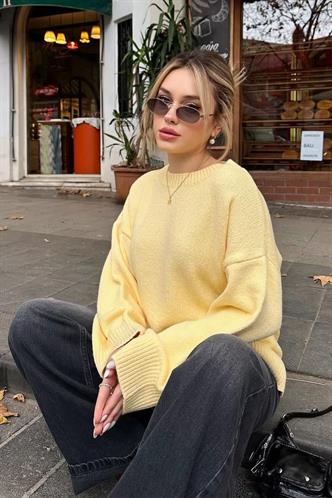 Sarı Bisiklet Yaka Oversize Triko Kazak MG1972