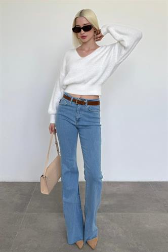 Kemik Rengi V Yaka Yumuşak Dokulu Kadın Kazak Mg2499