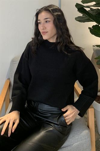 Siyah Bisiklet Yaka Oversize Triko Kazak MG1972