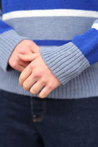 İndigo Çizgili Bisiklet Yaka Triko Erkek Kazak E7455