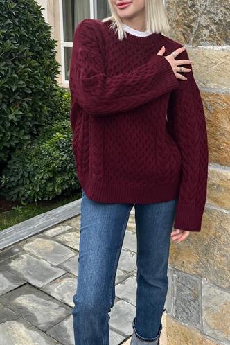 Bordo Bisiklet Yaka Örme Triko Kazak MG2262