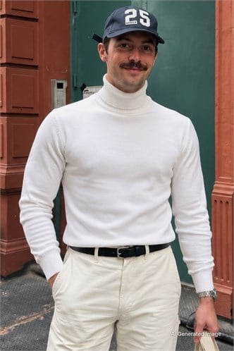 Madmext White Jumper with Roll Neck 4656