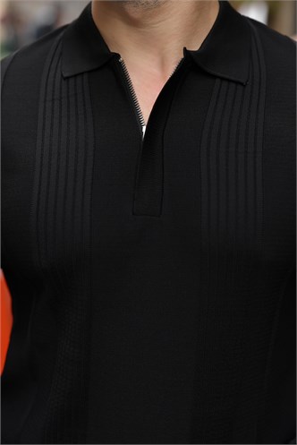 Siyah Polo Yaka Slim Fit Erkek Triko Kazak E7527