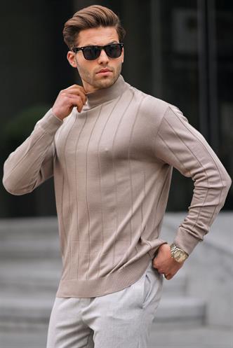 Vizon  Slim Fit Yarım Balıkçı Yaka  Çizgili Tüylenmeyen Erkek Triko Kazak 6344