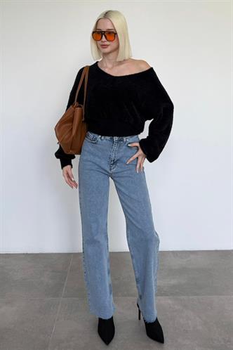 Siyah V Yaka Yumuşak Dokulu Kadın Kazak Mg2499