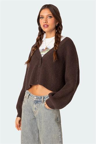 Acı Kahve Düğmeli Triko Kazak Hırka MG1990