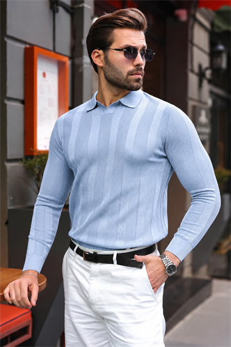 Bebe Mavisi Regular Fit Polo Yaka Triko Erkek Kazak E7509