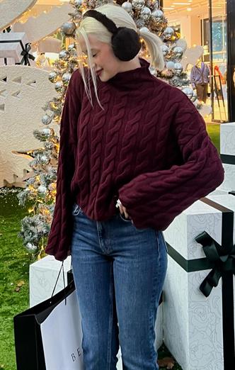 Bordo Balıkçı Yaka Örme Triko Kazak MG2172