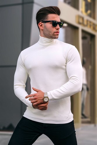 White Turtleneck Knitwear Sweater 6306