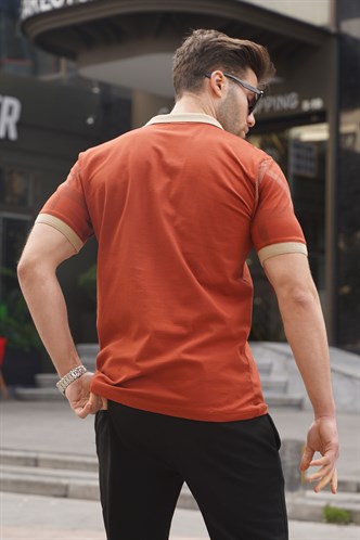 Kiremit Desenli Polo Yaka Erkek Tişört 6080