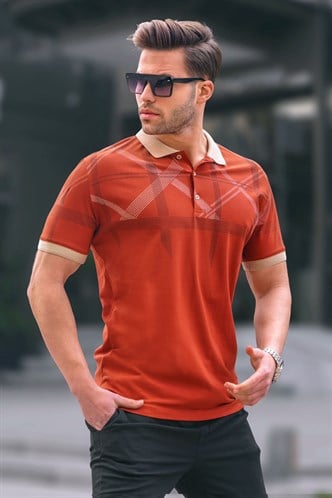 Kiremit Desenli Polo Yaka Erkek Tişört 6080