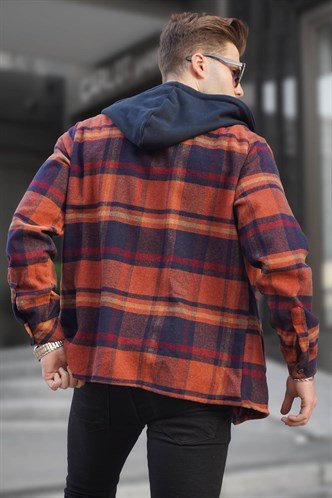 Kiremit Kapüşonlu Ekoseli Oduncu Gömlek 5577