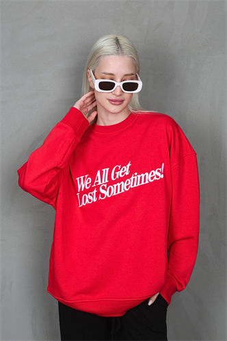 Kırmızı Baskılı Sweatshirt MG1901