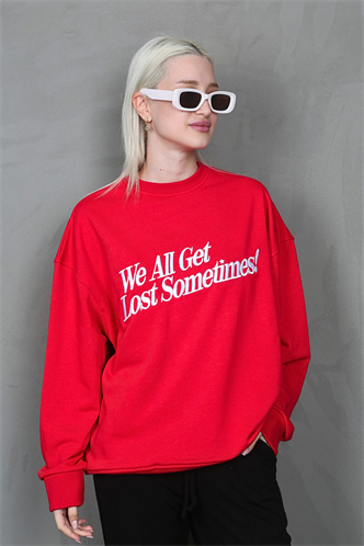 Kırmızı Baskılı Sweatshirt MG1901