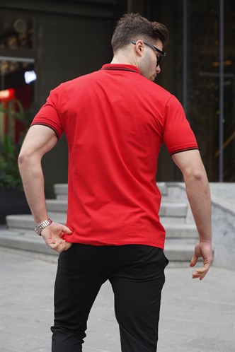 Kırmızı Çizgili Polo Yaka Tişört 5869