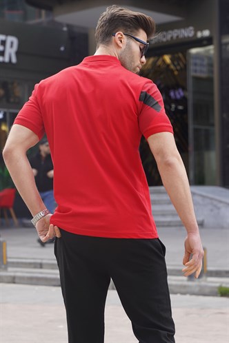Kırmızı Desenli Polo Yaka Erkek Tişört 6081