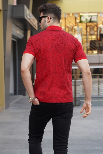 Kırmızı Desenli Polo Yaka Tişört 5876