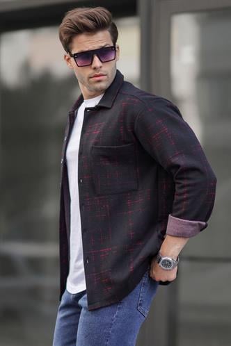 Kırmızı Desenli Regular Fit Erkek Gömlek 6722