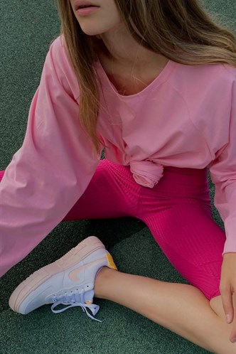 Koyu Pembe Basic Bisiklet Yaka Kadın Sweatshirt MG1676