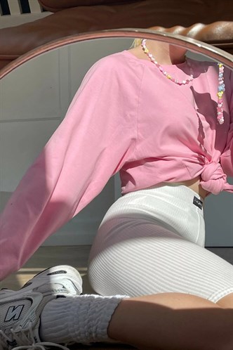 Koyu Pembe Basic Bisiklet Yaka Kadın Sweatshirt MG1676