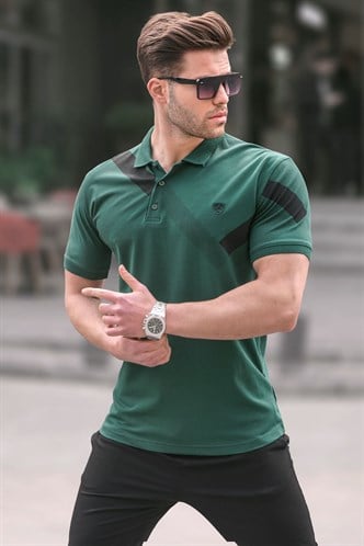 Koyu Yeşil Desenli Polo Yaka Erkek Tişört 6081