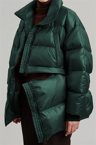 Koyu Yeşil Fermuar Detaylı Kısaltılabilir Şişme Mont MG1398