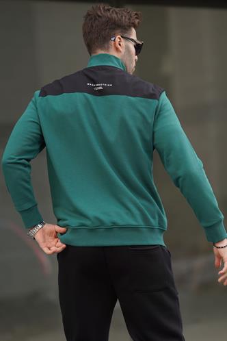 Koyu Yeşil Fermuar Yaka Basic Erkek Sweatshirt 6157
