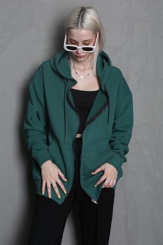Koyu Yeşil Kapüşonlu Basic Sweatshirt MG1900