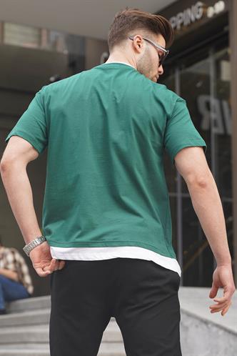 Koyu Yeşil Parçalı Basic Erkek Tişört 6090