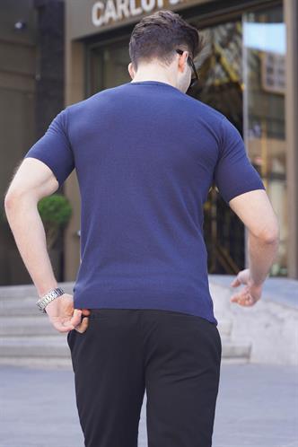 Lacivert Baklava Desenli Triko Kısa Kollu Tişört 6354