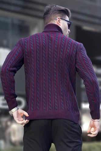 Navy Blue Turtleneck Knitwear Sweater 6317