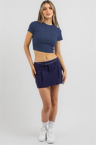 Lacivert Basic Crop Kadın Tişört MG1772