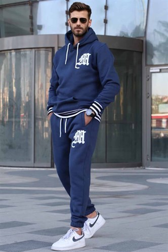 Lacivert Baskılı Kapşonlu Eşofman Takımı 5909