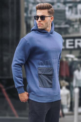 Lacivert Baskılı Kapüşonlu Sweatshirt 6148
