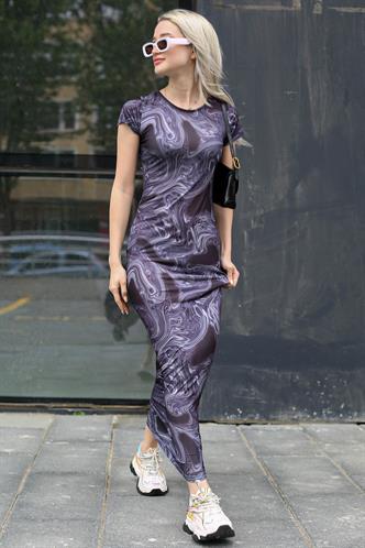 Siyah Batik Desen Uzun Elbise MG1723