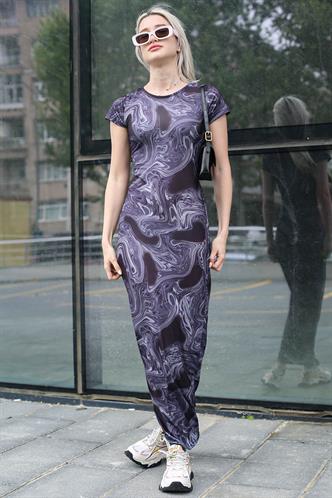 Siyah Batik Desen Uzun Elbise MG1723