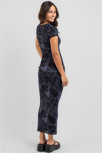 Lacivert Batik Desen Uzun Elbise MG1849