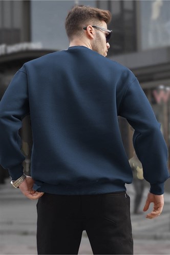 Navy Blue Basic Crewneck Raised Oversize Sweatshirt 6048