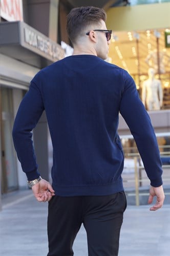 Navy Blue Designed Knitwear Sweater 5968
