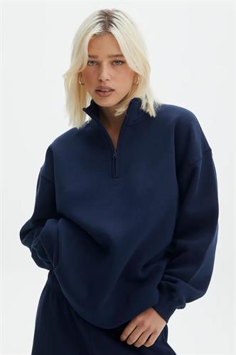 Lacivert Fermuar Detaylı Oversize Sweatshirt MG1933