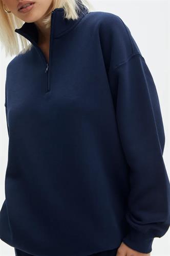 Lacivert Fermuar Detaylı Oversize Sweatshirt MG1933