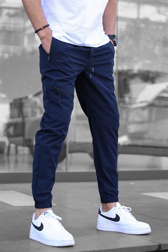 Lacivert Fermuar Detaylı Paraşüt Jogger Pantolon 