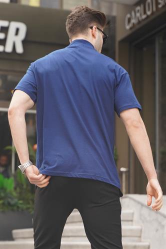 Lacivert Fermuar Yaka Erkek Tİşört 5858