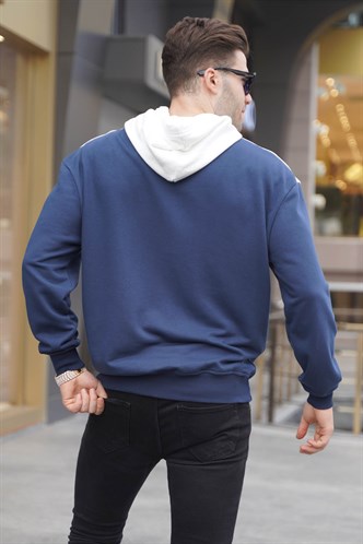 Lacivert Kapüşonlu Desenli Sweatshirt 6022