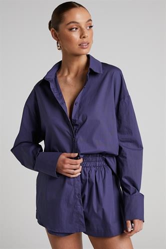Mor Oversize Basic Kadın Gömlek MG1794