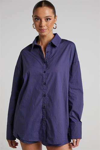 Mor Oversize Basic Kadın Gömlek MG1794